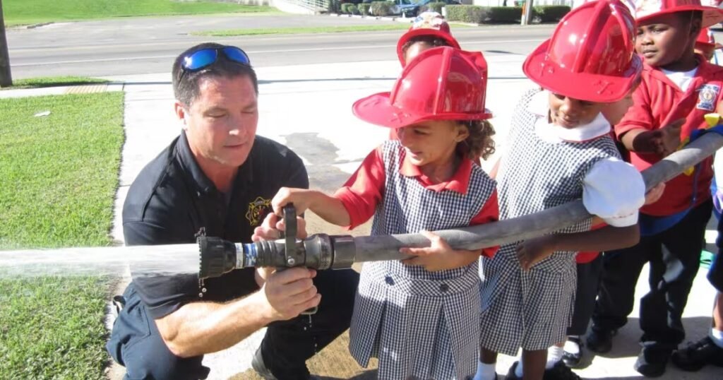 Cloe and other students at the firefighters facility