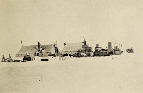 The Wrangel Island camp with Ada Blackjack standing in front of a tent